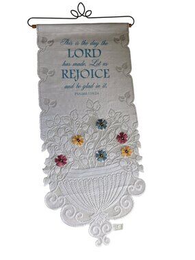 This Is The Day Psalm 118:24 Wall Hanging Flowers Metal Hanger White Made In USA